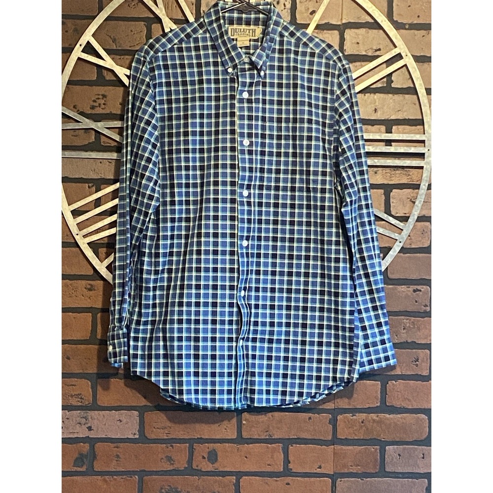 Duluth Trading Co Men's Plaid Flannel Shirt Blue Long‎ Sleeve Size M